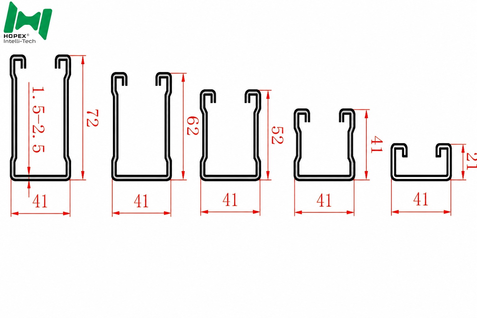 Strut channel section dimensions from the solar panel support roll forming machine